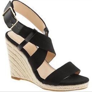 Banana Republic Black Tecla Open Toe Wedge Espadrille Sandals Size 9